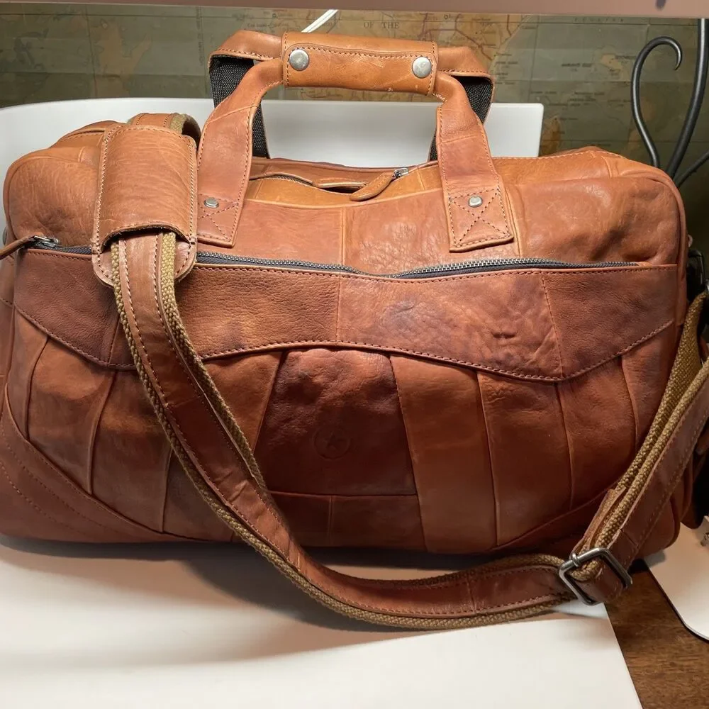 Aaron Leather Goods Patchwork Leather Duffle with 2 Shoe Storage Compartment